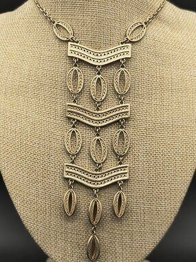 Stella & Dot Kimberly Egyptian Revival 26" Gold Tone Tiered Filigree Necklace